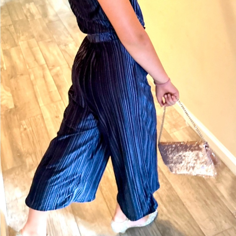 Girls velvet Navy Blue Halter Jumpsuit with Faux Fur Collar Janie and Jack 8
